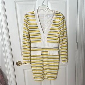Endless Rose Yellow and White Striped long sleeve dress size small